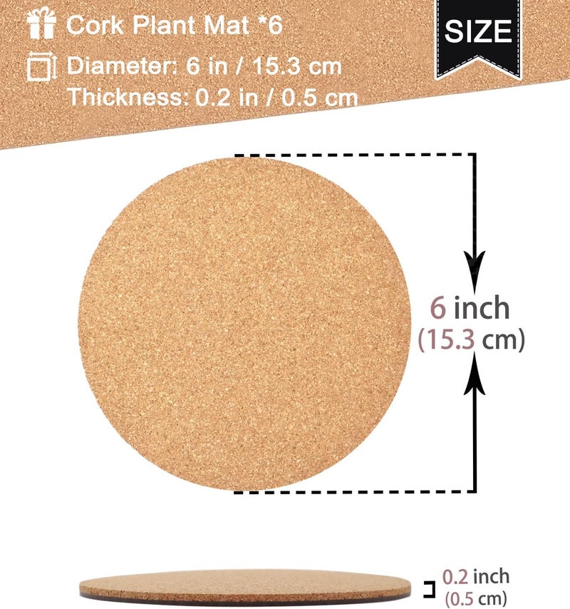 KITLAB Cork Plant Coasters, Double Layers 6 Inch Cork Planter Coaster, Absorbent Cork Plant Mats, Cork Plant Coasters for House Plants, 6 Pcs - Image 3